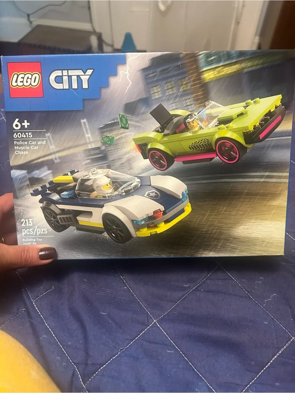 LEGO City Police Car and Lime Green Muscle Car - Blue, White, Lime, Pink, Yellow